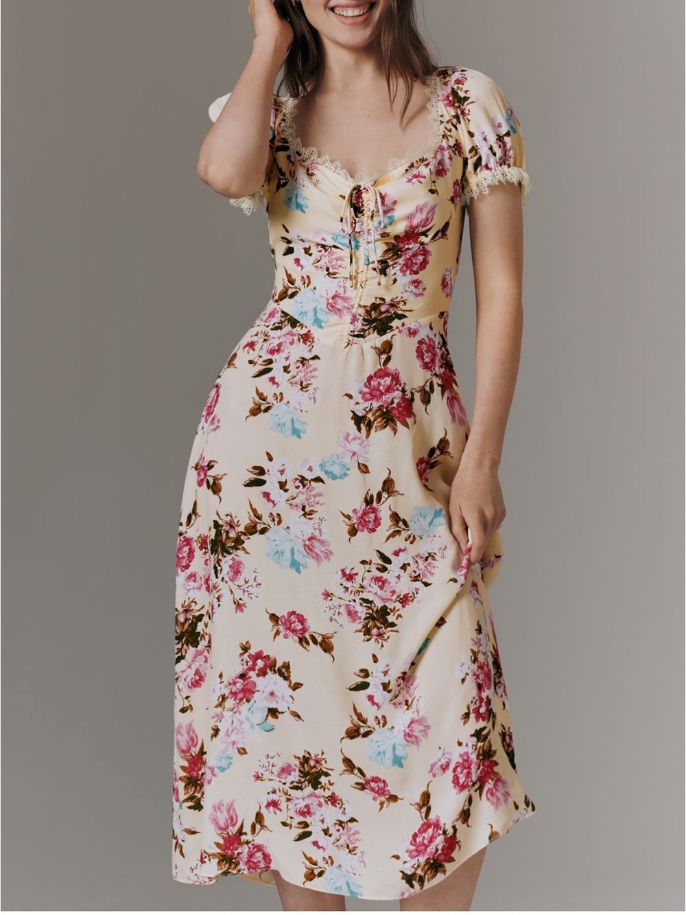 NWT ANTHROPOLOGIE By Anthropologie Printed Midi Dress, Pale Yellow, XS Petite
